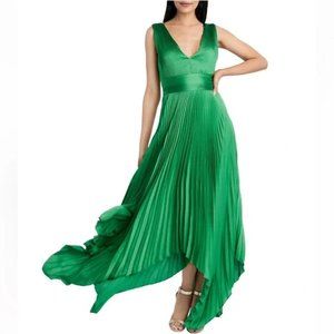 NWT - BCBGMAXAZRIA Satin V-neck Pleated Gown